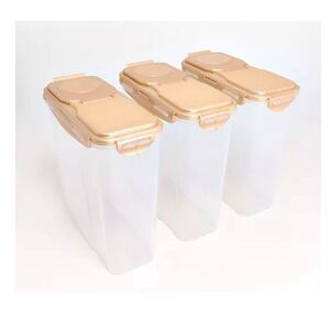 Set of 3 LocknLock Cereal Container Gold Clear 14 Cup Flip Top 9.5x4.25x8.25 New